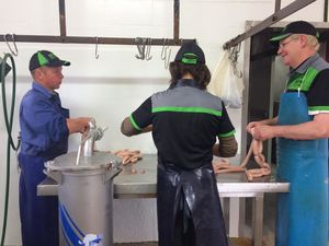 The Botting's Butchery team making small goods.